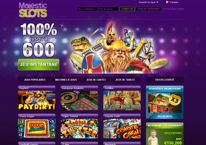majestic slots page d'accueil